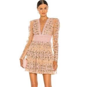 Bronx and banco Megan dress with pink lace and floral appliqué. New